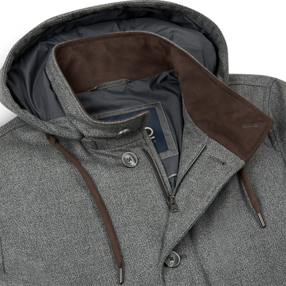 Grey Loro Piana Wool/Silk Parka with removable hood
