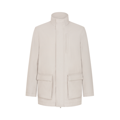 Light Grey Melange Twill Car Coat