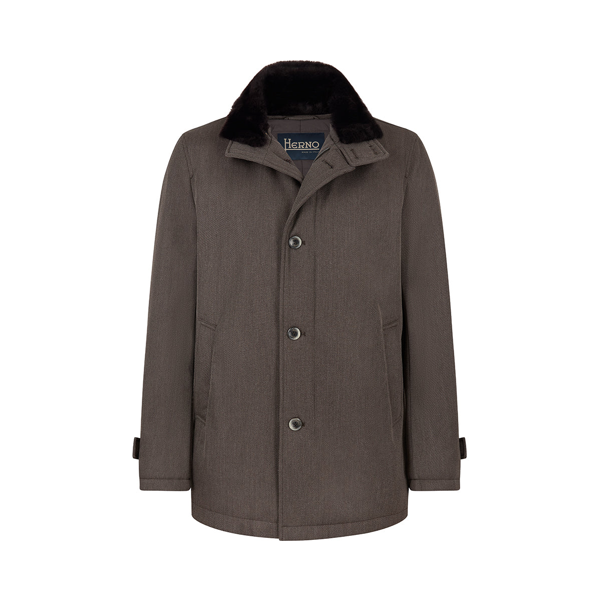 Brown Loro Piana Wool Twill Coat With Shearling Collar
