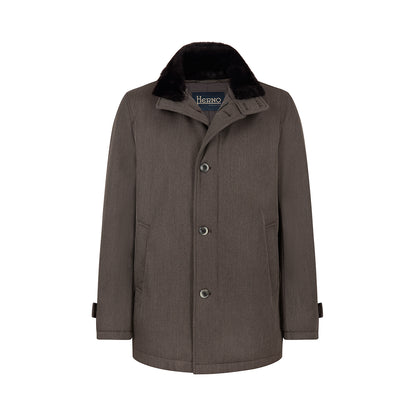 Brown Loro Piana Wool Twill Coat With Shearling Collar