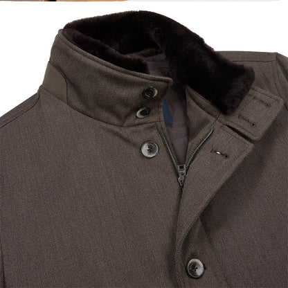 Brown Loro Piana Wool Twill Coat With Shearling Collar