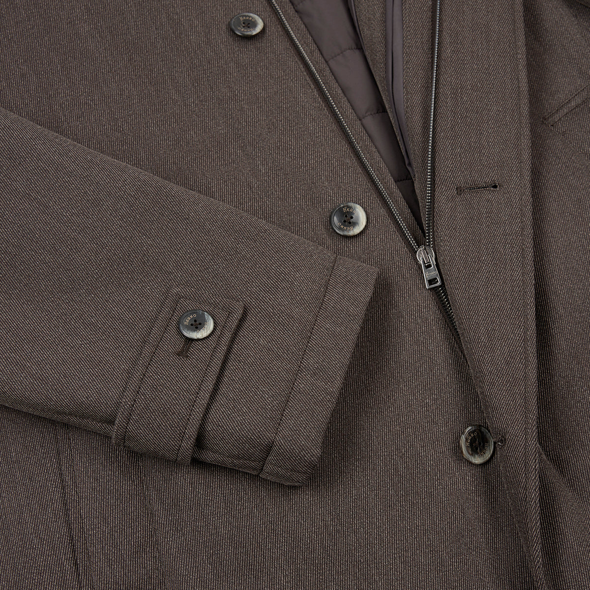 Brown Loro Piana Wool Twill Coat With Shearling Collar
