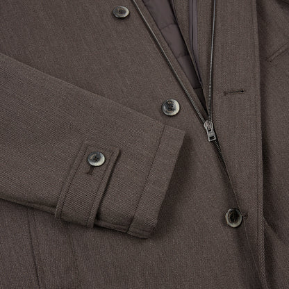 Brown Loro Piana Wool Twill Coat With Shearling Collar