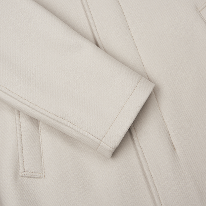 Off White Diagonal Wool Car Coat with Faux Fur Collar