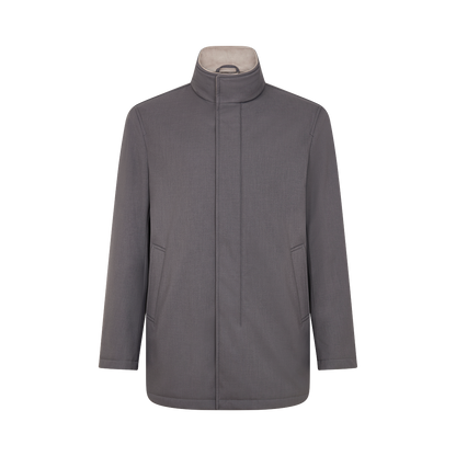 Grey Melange Twill Car Coat with Suede effect collar