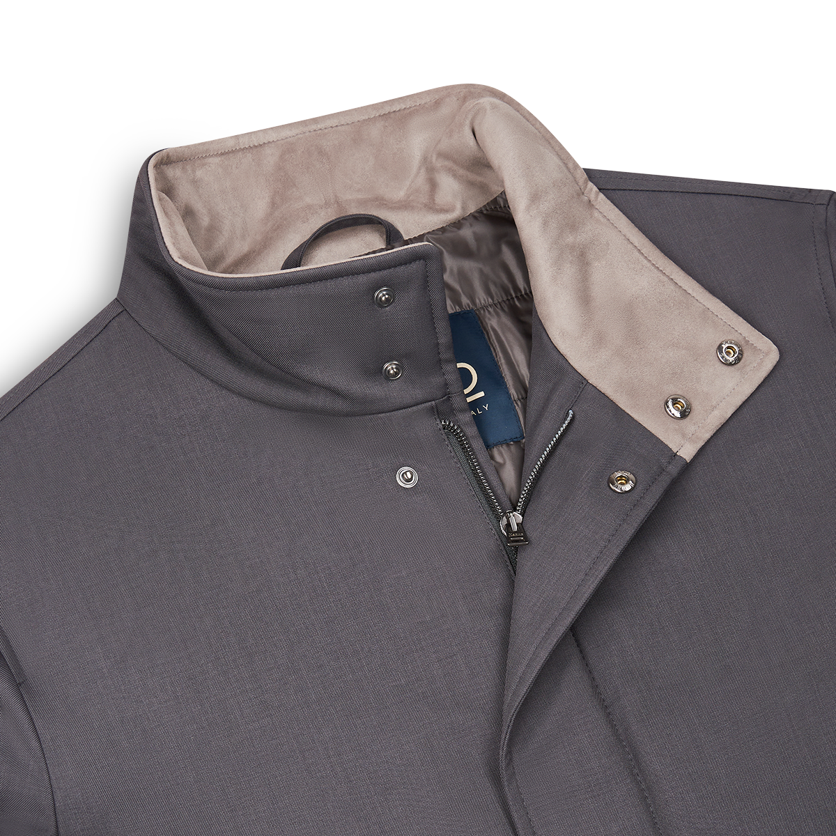 Grey Melange Twill Car Coat with Suede effect collar
