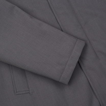 Grey Melange Twill Car Coat with Suede effect collar