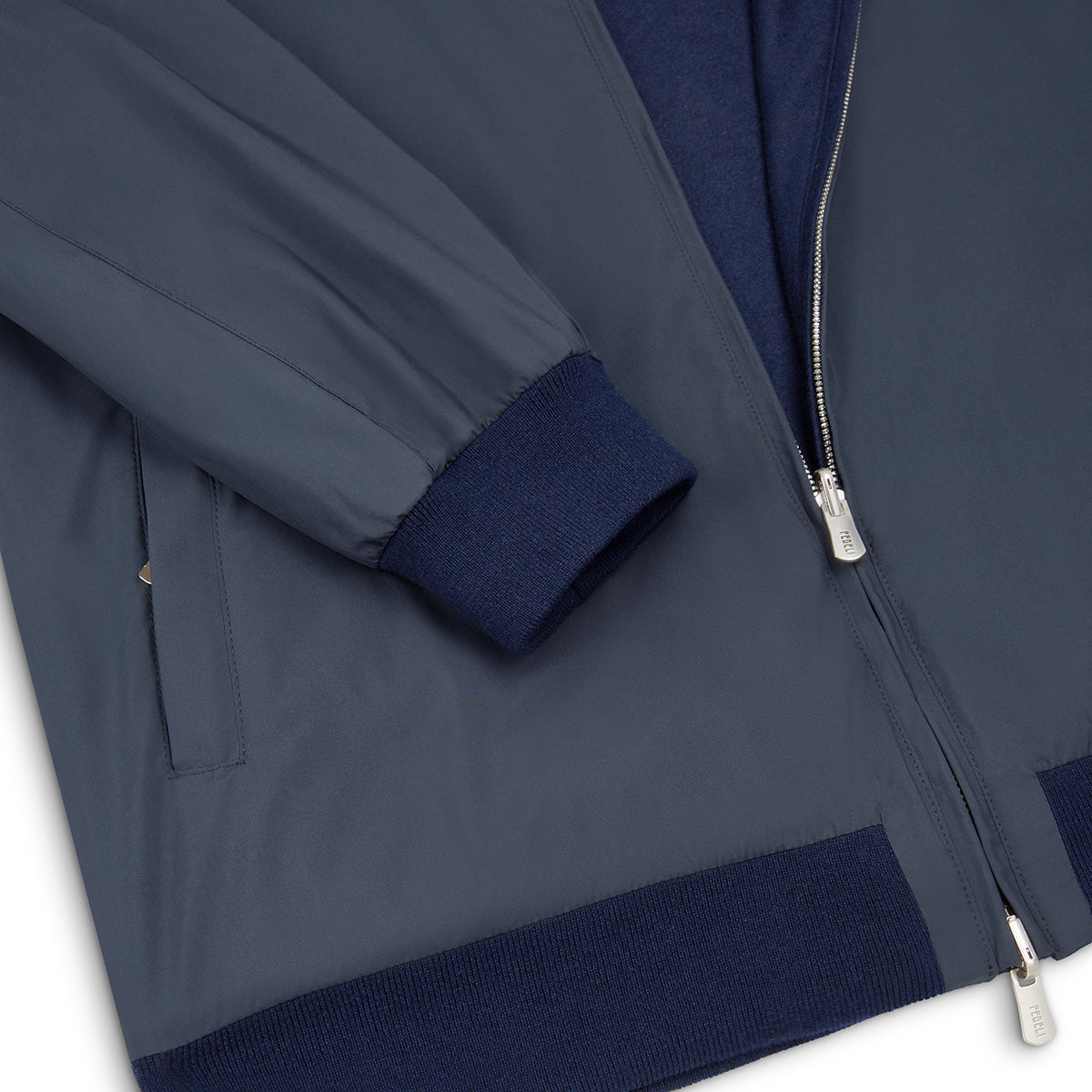 Navy Blue Nylon/Cashmere Reversible Jacket