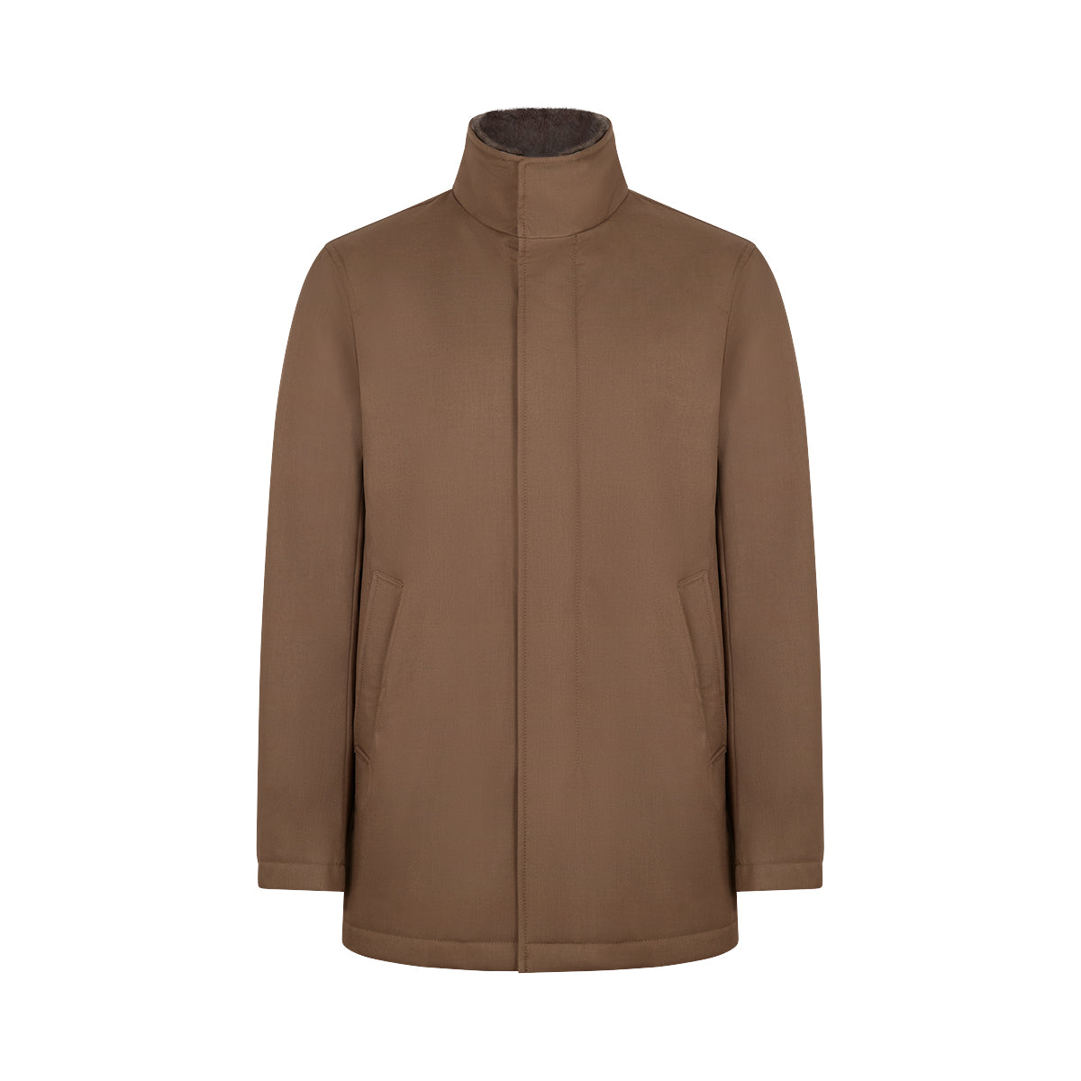 Melange Twill Coat With Faux Fur Lining Brown