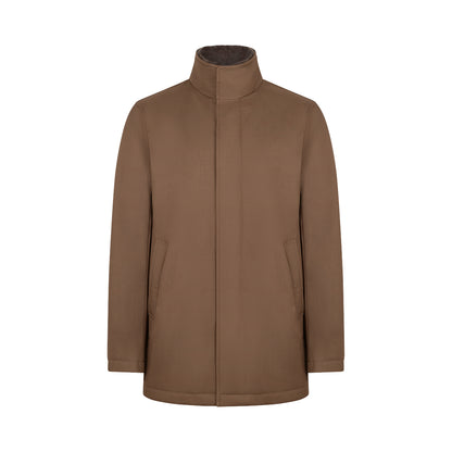 Melange Twill Coat With Faux Fur Lining Brown