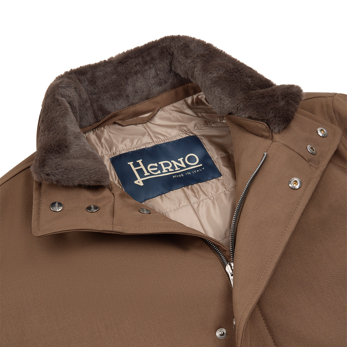 Melange Twill Coat With Faux Fur Lining Brown