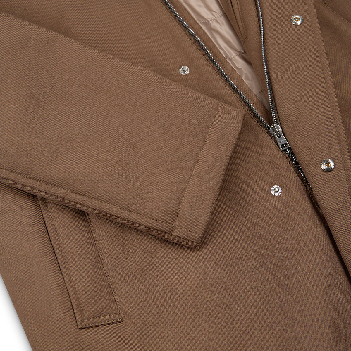 Melange Twill Coat With Faux Fur Lining Brown