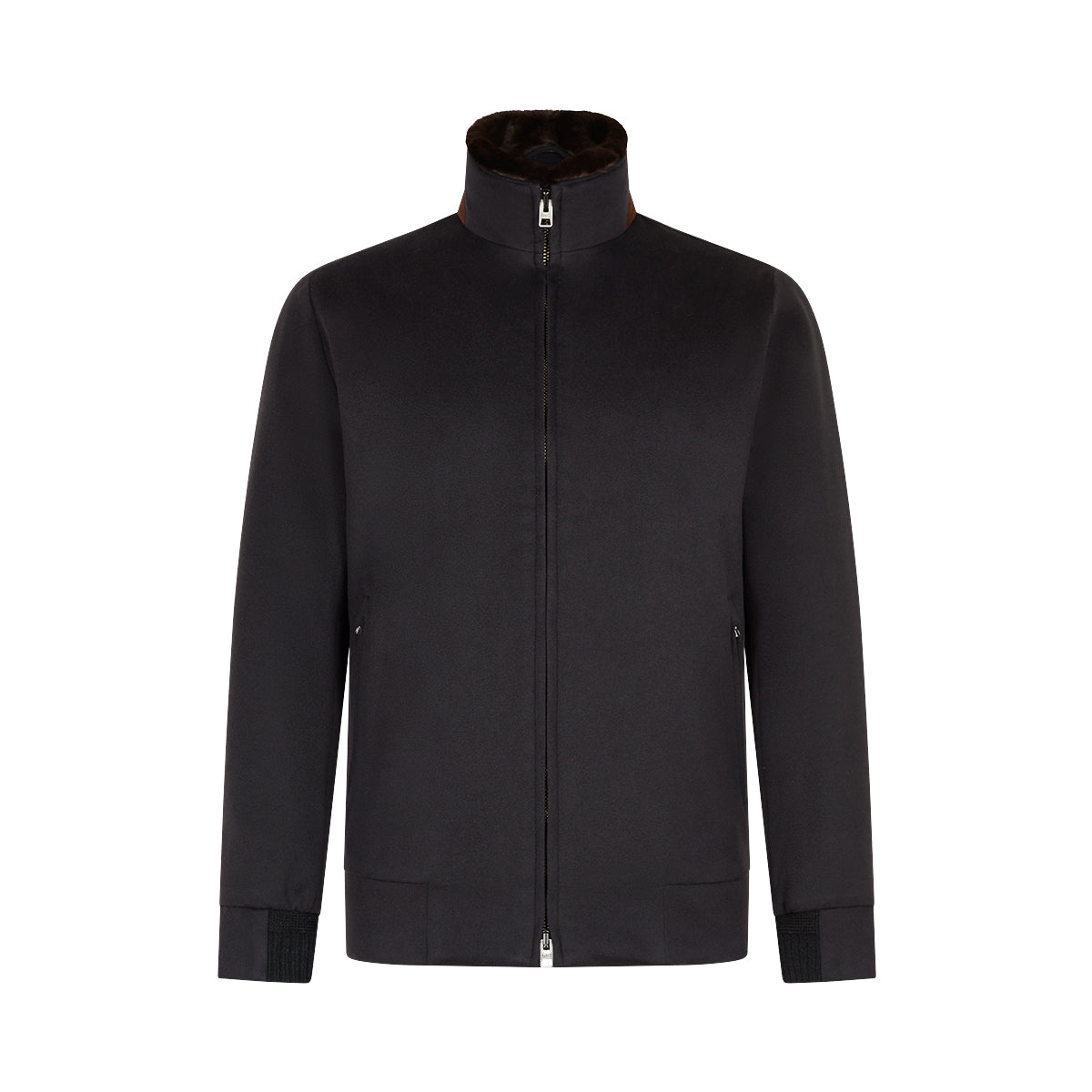 Dark Brown Cashmere Blouson with Fur Collar