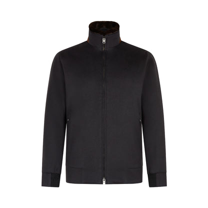Dark Brown Cashmere Blouson with Fur Collar