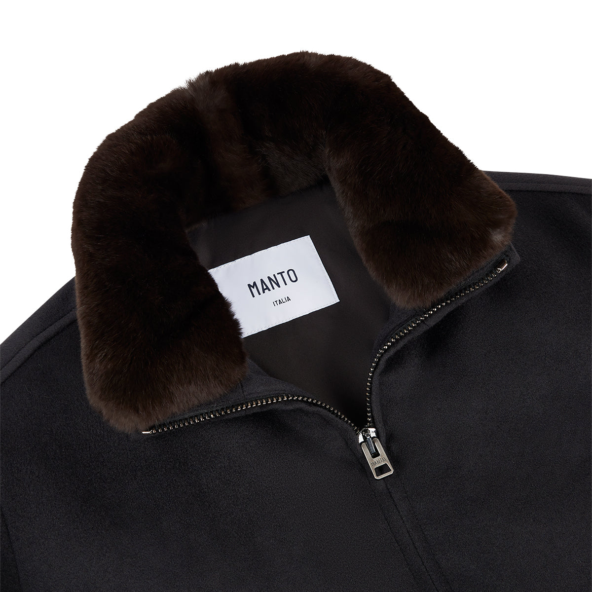 Dark Brown Cashmere Blouson with Fur Collar