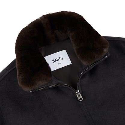 Dark Brown Cashmere Blouson with Fur Collar
