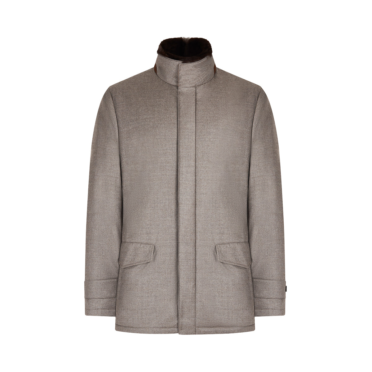 Taupe Wool/Silk Blend Car Coat