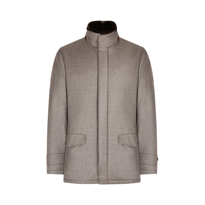Taupe Wool/Silk Blend Car Coat