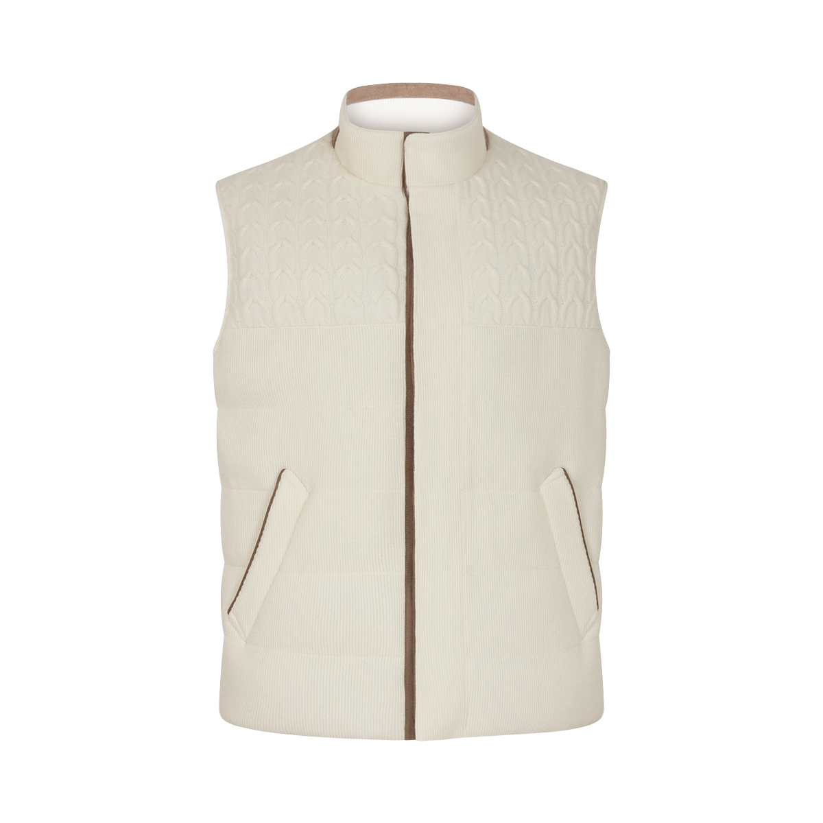 Cream Goose Down Padded Cableknit/Ribbed Gilet