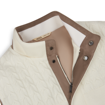 Cream Goose Down Padded Cableknit/Ribbed Gilet