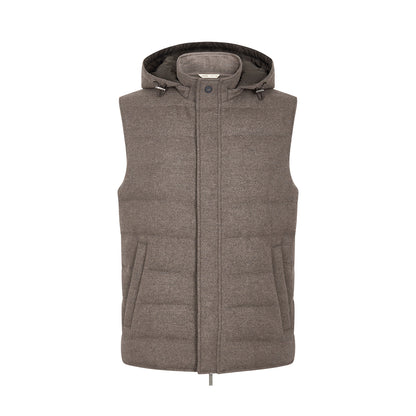 Brown Lightweight Wool Felt Hooded Gilet
