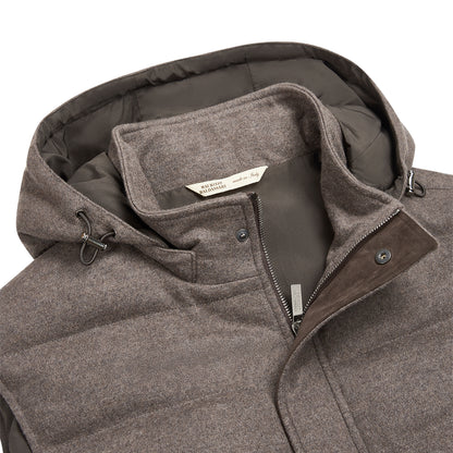 Brown Lightweight Wool Felt Hooded Gilet