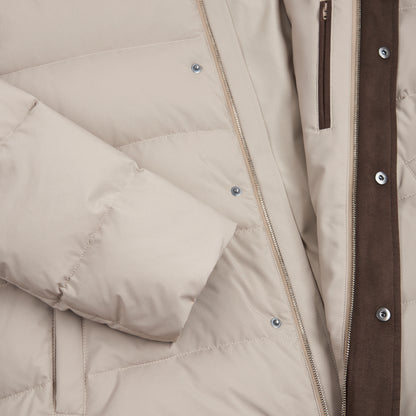 Taupe Nylon Goose Down Padded Bomber Jacket