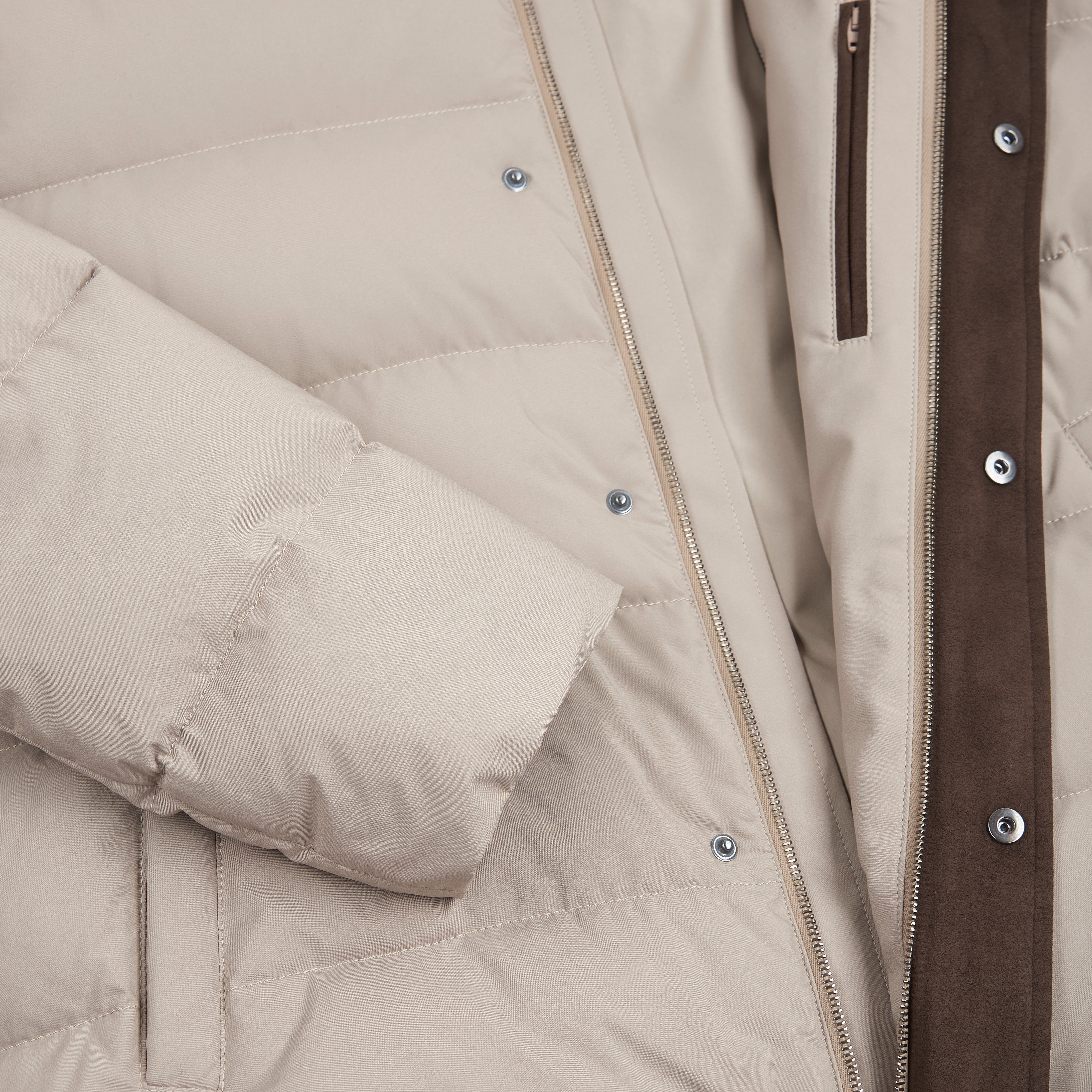 Taupe Nylon Goose Down Padded Bomber Jacket