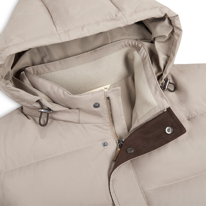 Taupe Nylon Goose Down Padded Bomber Jacket