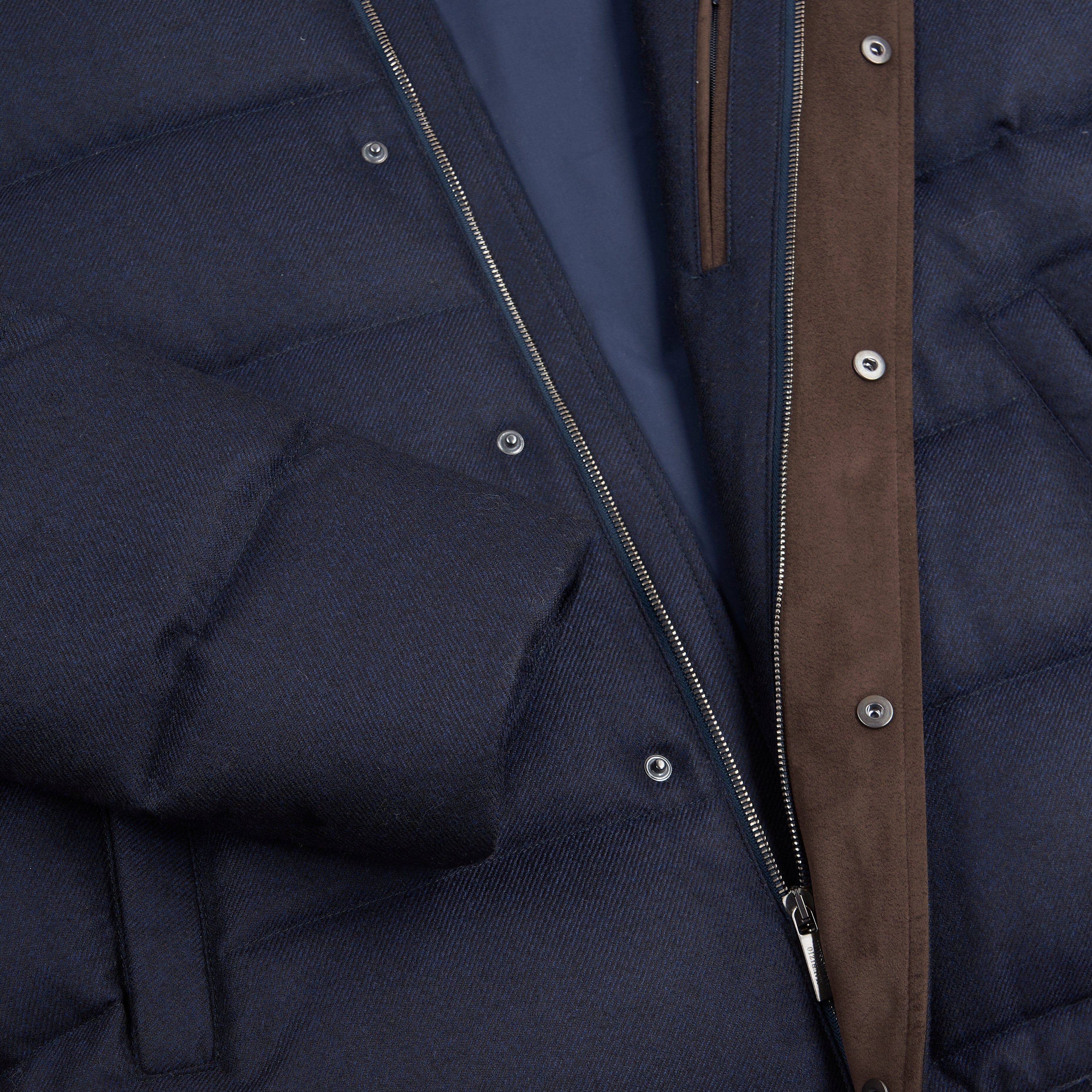 Navy Loro Piana Wool/Cashmere Goose Down Padded Bomber Jacket