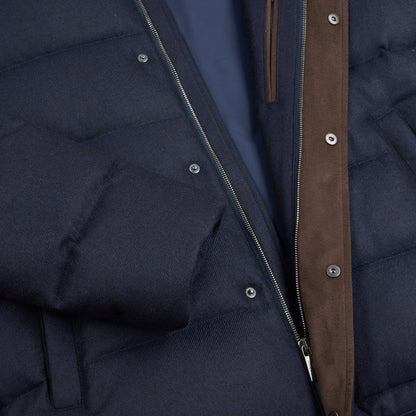 Navy Loro Piana Wool/Cashmere Goose Down Padded Bomber Jacket