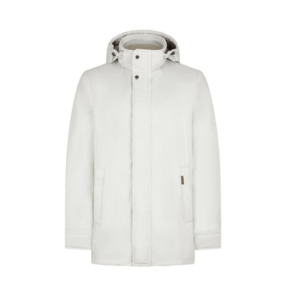 Ice White Nylon Hooded Car Coat