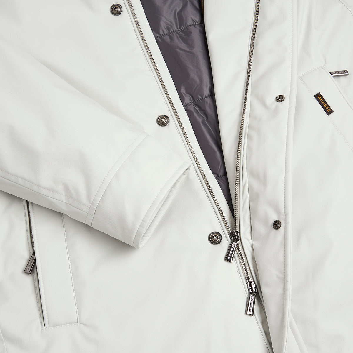 Ice White Nylon Hooded Car Coat