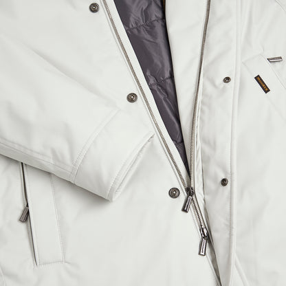 Ice White Nylon Hooded Car Coat