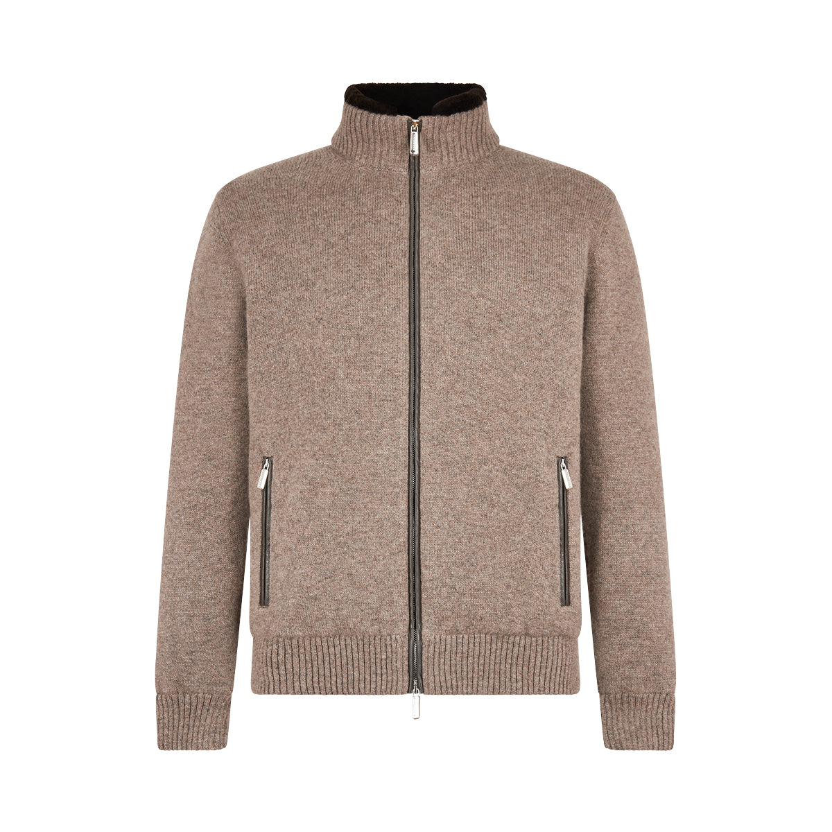 Taupe Beige Beaver Fur Lined Cashmere Jacket
