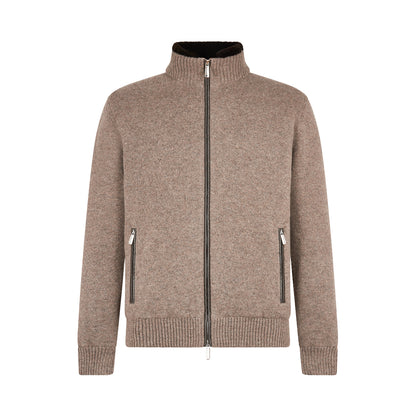Taupe Beige Beaver Fur Lined Cashmere Jacket