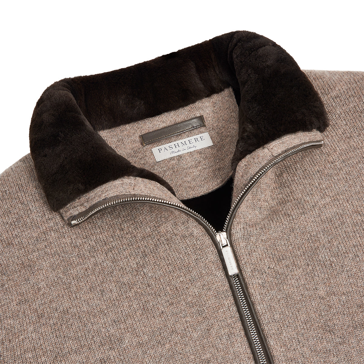 Taupe Beige Beaver Fur Lined Cashmere Jacket