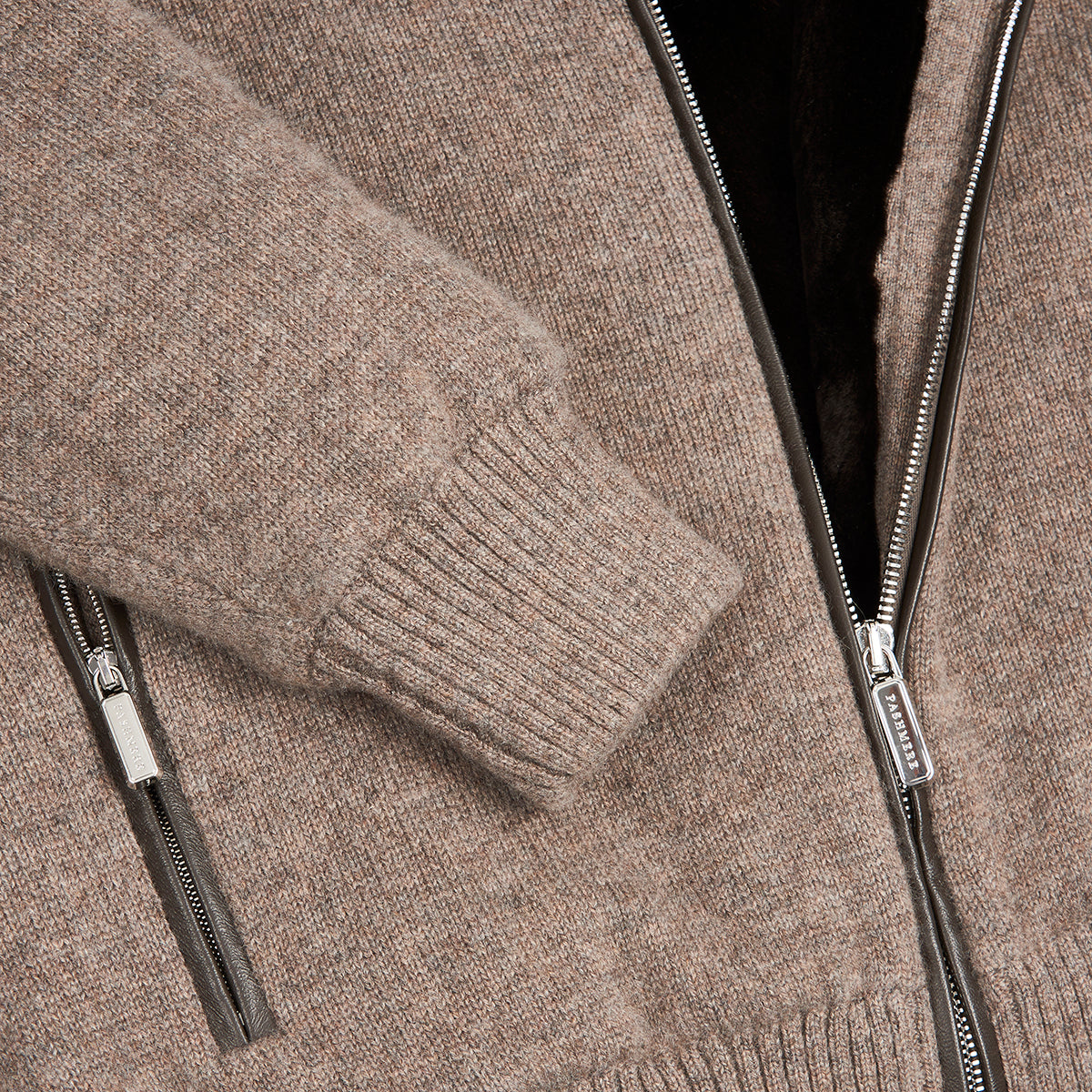 Taupe Beige Beaver Fur Lined Cashmere Jacket