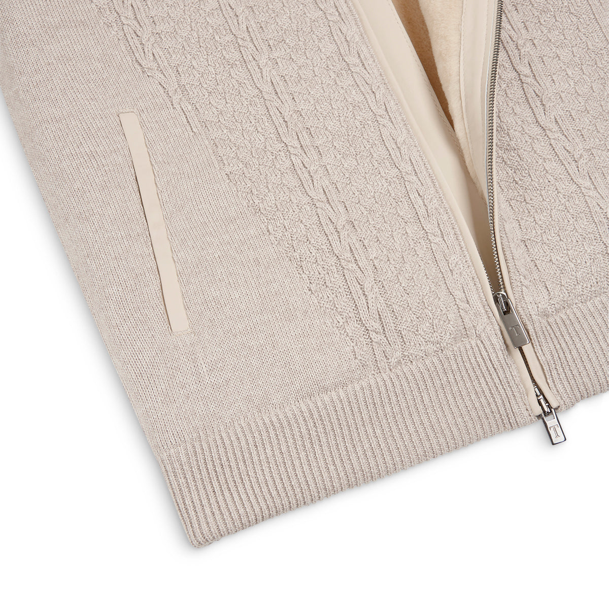 Beige Wool Blend Cable Knit Gilet with Shearling Lining