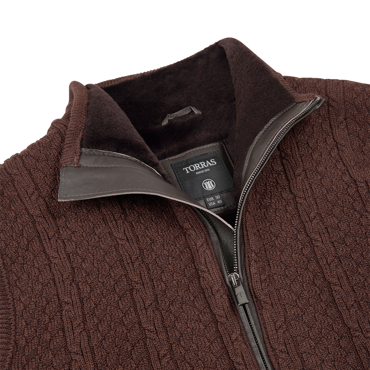 Dark Brown Wool Blend Cable Knit Gilet with Shearling Lining