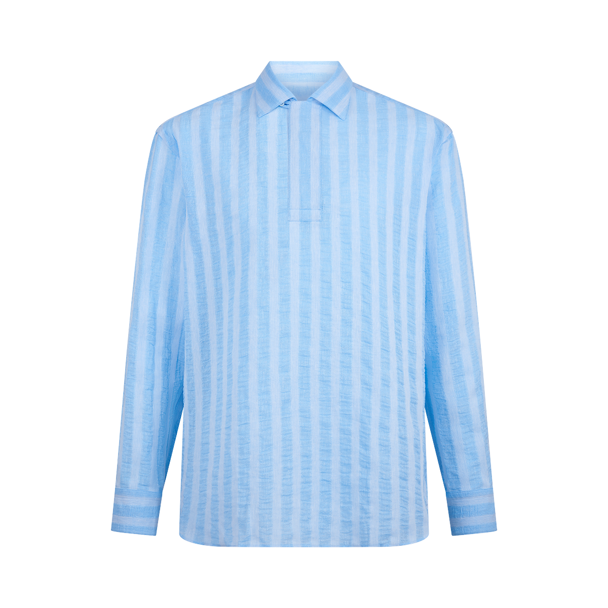 Blue Stripe Cotton/Linen Popover Camp Collar Shirt
