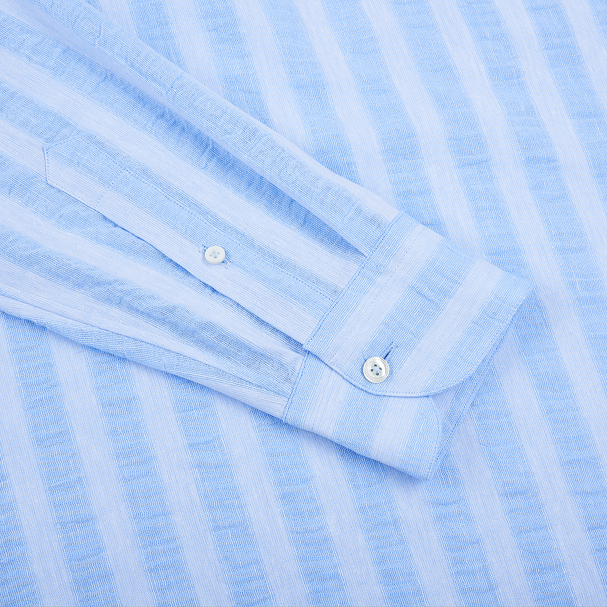 Blue Stripe Cotton/Linen Popover Camp Collar Shirt