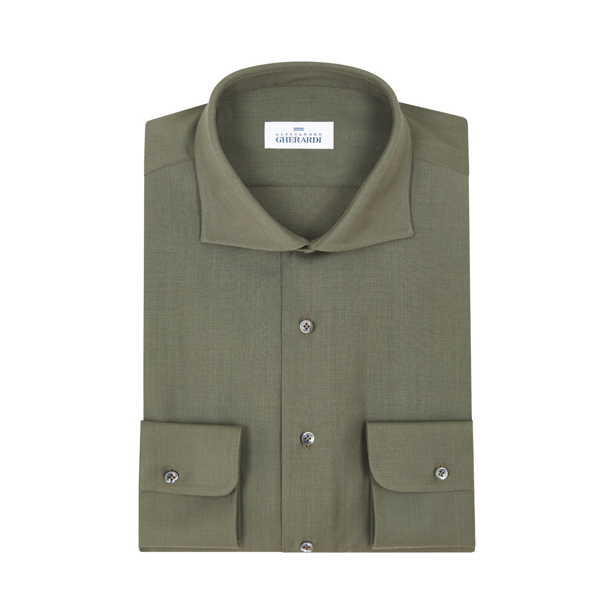Olive Green Wool Twill Shirt