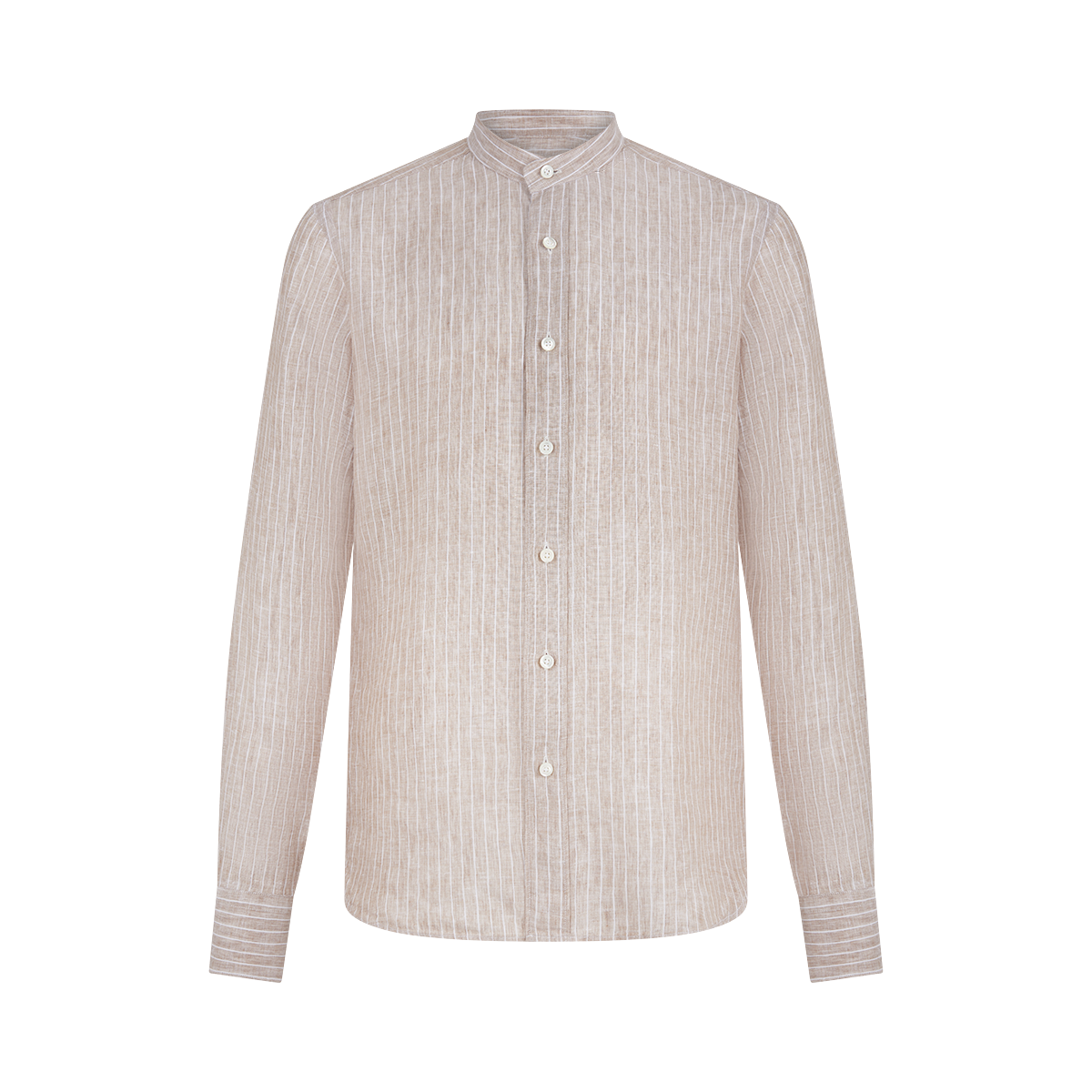 Brown Stripe Linen Mandarin Collar Shirt