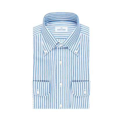 Blue Brushed Cotton Stripe Button Down Shirt