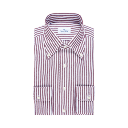 Burgundy Brushed Cotton Stripe Button Down Shirt