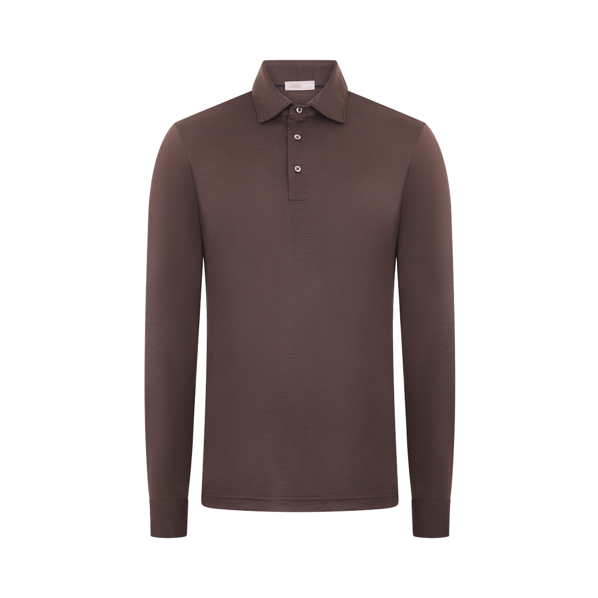 Brown Wool Jersey Long Sleeve Polo