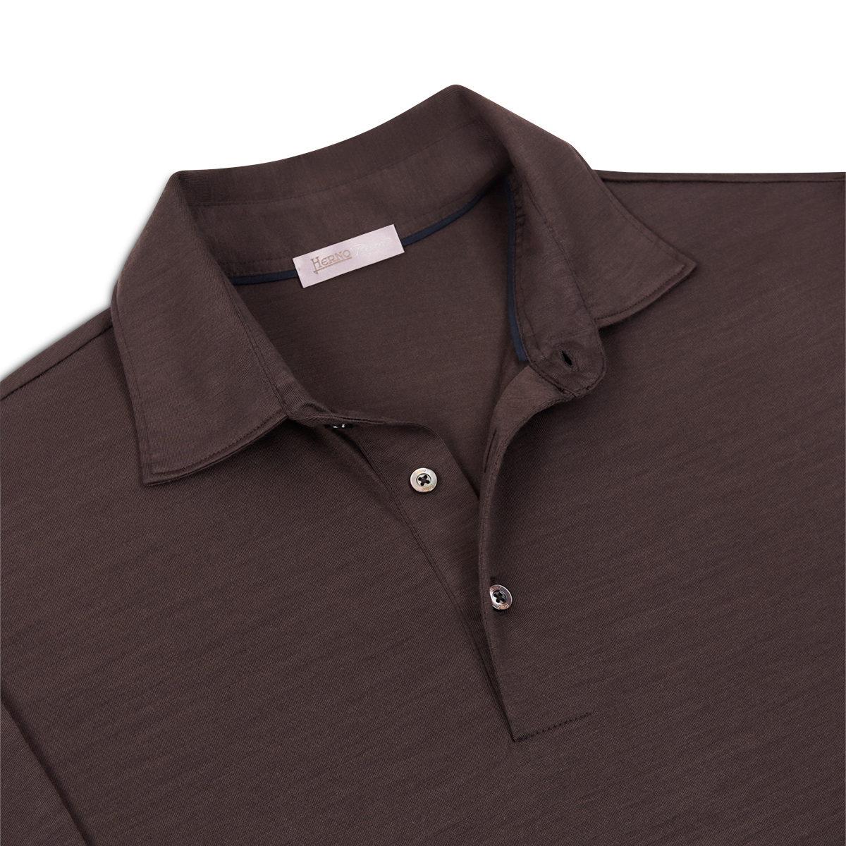 Brown Wool Jersey Long Sleeve Polo