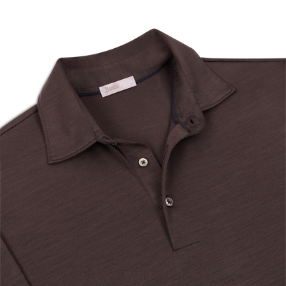Brown Wool Jersey Long Sleeve Polo