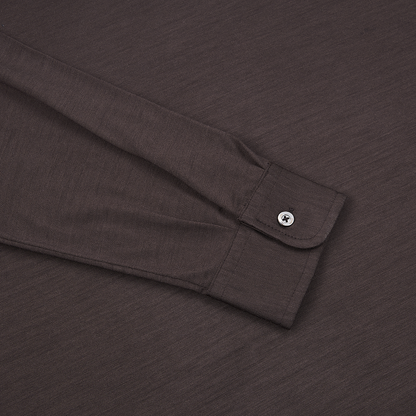 Brown Wool Jersey Long Sleeve Polo